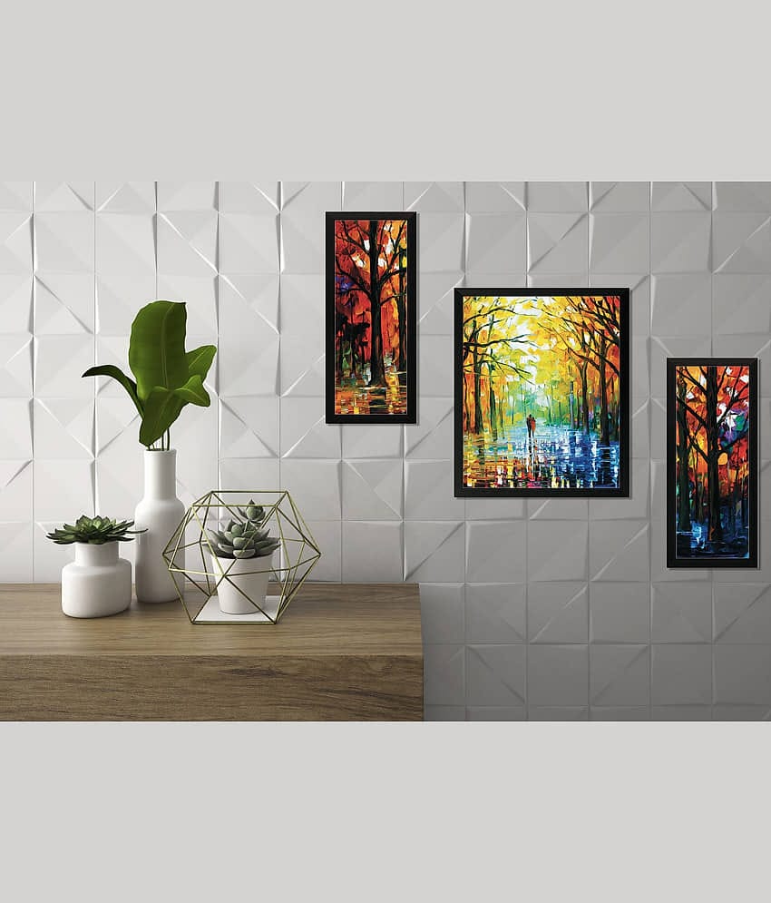 Saf Walking Couple Watercolor UV Coated Home Decorative Framed Synthetic Painting With Frame