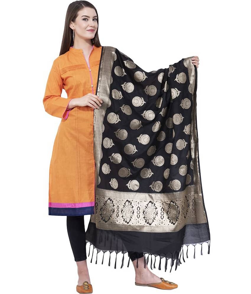 A R Silk Black Silk Zari Work Dupatta