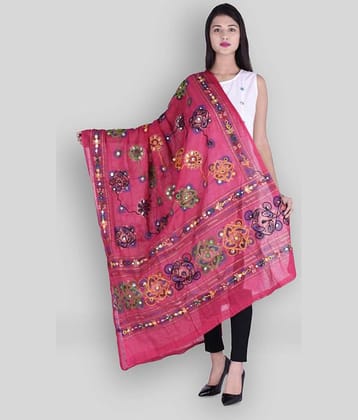 Apratim Pink Cotton Kutch Embroidered Dupatta