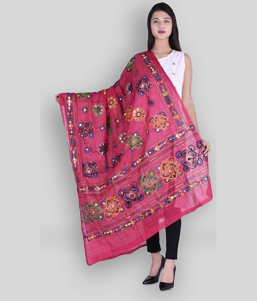 Apratim Pink Cotton Kutch Embroidered Dupatta