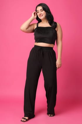 Black Solid Pyjamas with Drawstrings-L / Black