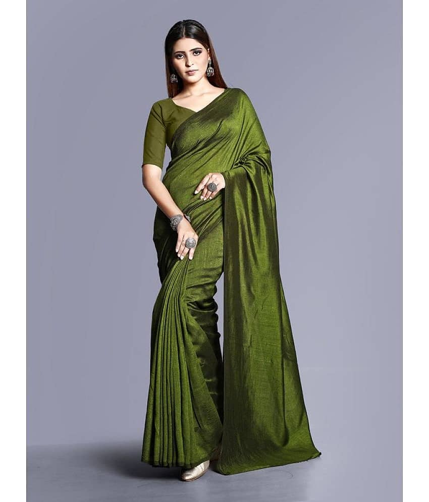 Sanjana Silk Georgette Solid Saree With Unstitched Blouse Piece ( Green )