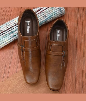 John Karsun Slip On Artificial Leather Tan Formal Shoes