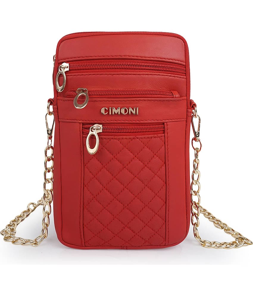 CIMONI Sling Bag Pure Leather Set of 1 ( Red )
