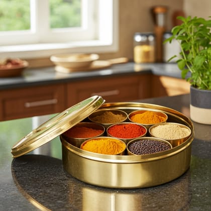 Brass Masala Box 7 Bowl (ZMAS467 A)