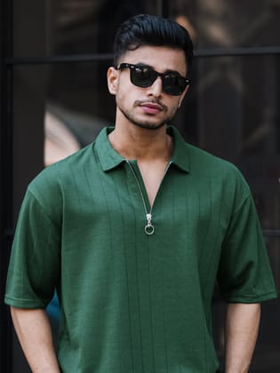 Brooklyn Half Zipper Dark Green Polo T-Shirt-S