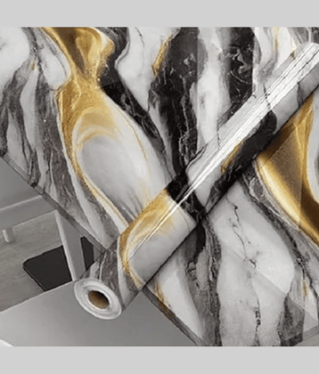 Black Gold Marble Self Adhesive Wallpaper Roll – Waterproof PVC Peel and Stick Wall & Furniture Decorative Sheet