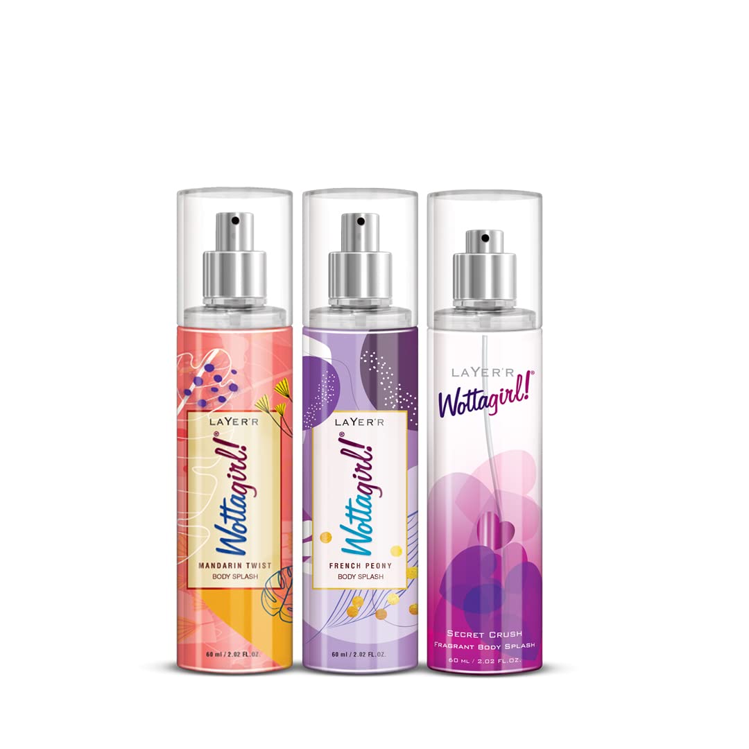 Layer'r Wottagirl Body Splash Combo Pack Of 3 Mandarin Twist 60 Ml, French Peony 60 Ml And Secret Crush 60 Ml, Spray, Women