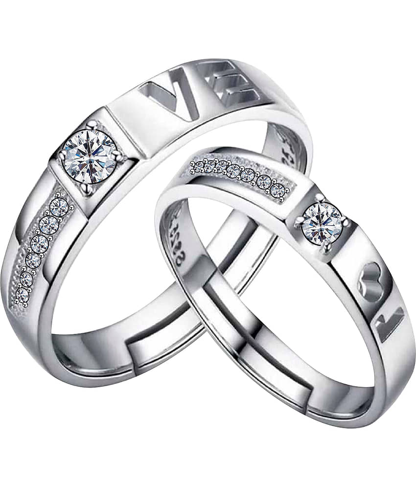 Solitaire Adjustable  Speical Couple Ring Set Diamond  Wedding Engagement Valentine Gift  Silver Plated  Ring For Women And Men
