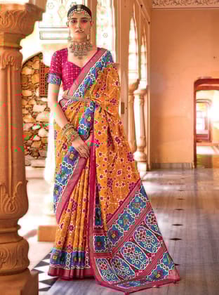 Light Orange Printed Patola Silk Saree