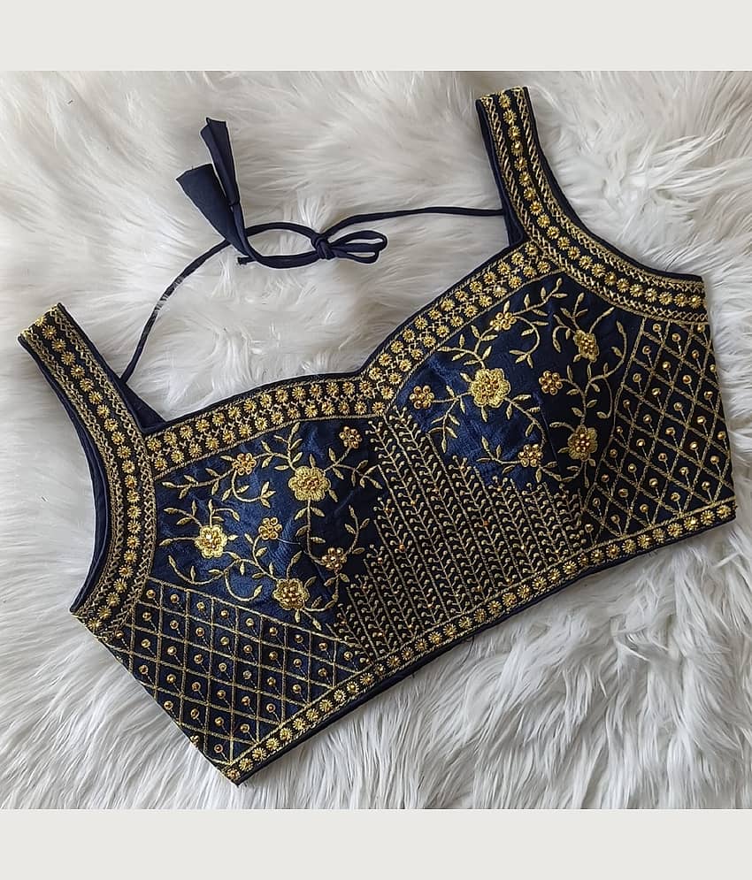 ARZ Blue Readymade with Pad Silk Women's Blouse ( Pack of 1 )