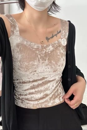 Silopher Inbuilt Bra Velvet Top-Beige