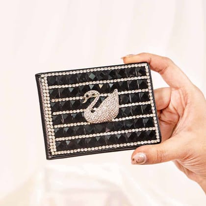 Swan Crystal Card Holder-Black