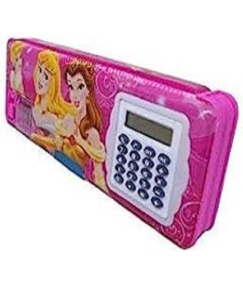 Double-Sided Plastic Pencil Box/Case with a Geometry Calculator/Calci and Dual Sharpener for Kids/Best Stationary Gift Items for kids (Pack of 1)