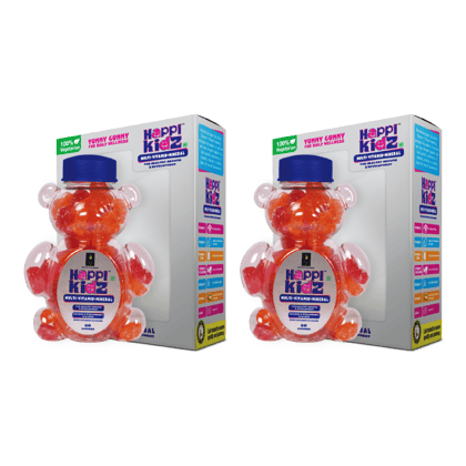 Happi Kidz Multivitamin Gummies For Kids - (60 Count Gummy Bears) - with 16 essential vitamins and minerals - Supports Growth and Immunity -Orange & Strawberry - Children above 2 years (Pack of 2)