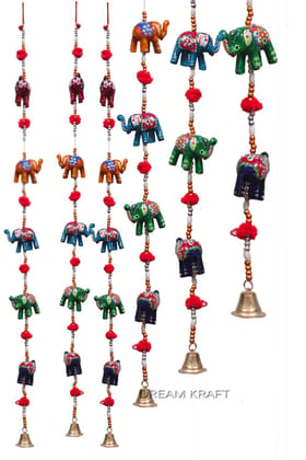 DreamKraft Paper Mache Elephant Door Hangings (96 cm, Multicolor) -Set of 20