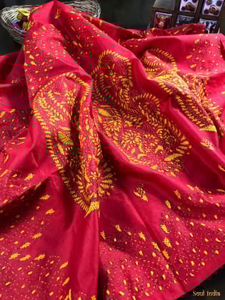Hand Embroidery Shantiniketan Kantha Stitch- Red