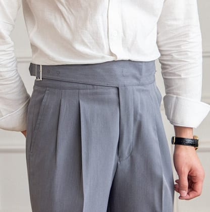 Stone Grey Classic Buckle Formal Gurkha Pants by ITALIAN VEGA®-28