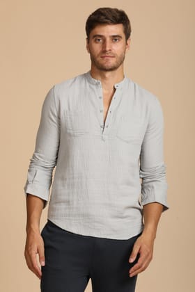 Valentina - Double Layered Pocketed Shirt - Grey-S-38 / GREY