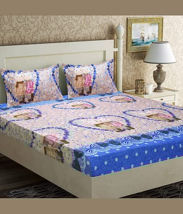 Home Candy Microfiber Graphics Double Bedsheet with 2 Pillow Covers- Peach