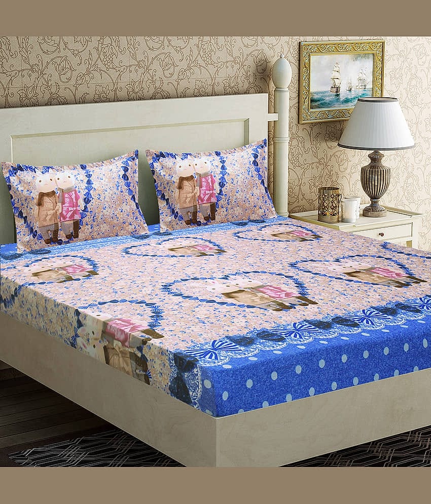 Home Candy Microfiber Graphics Double Bedsheet with 2 Pillow Covers- Peach