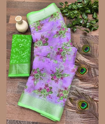 Kashvi Sarees Linen Printed Ilkal Saree With Unstitched Blouse Piece ( PINK )