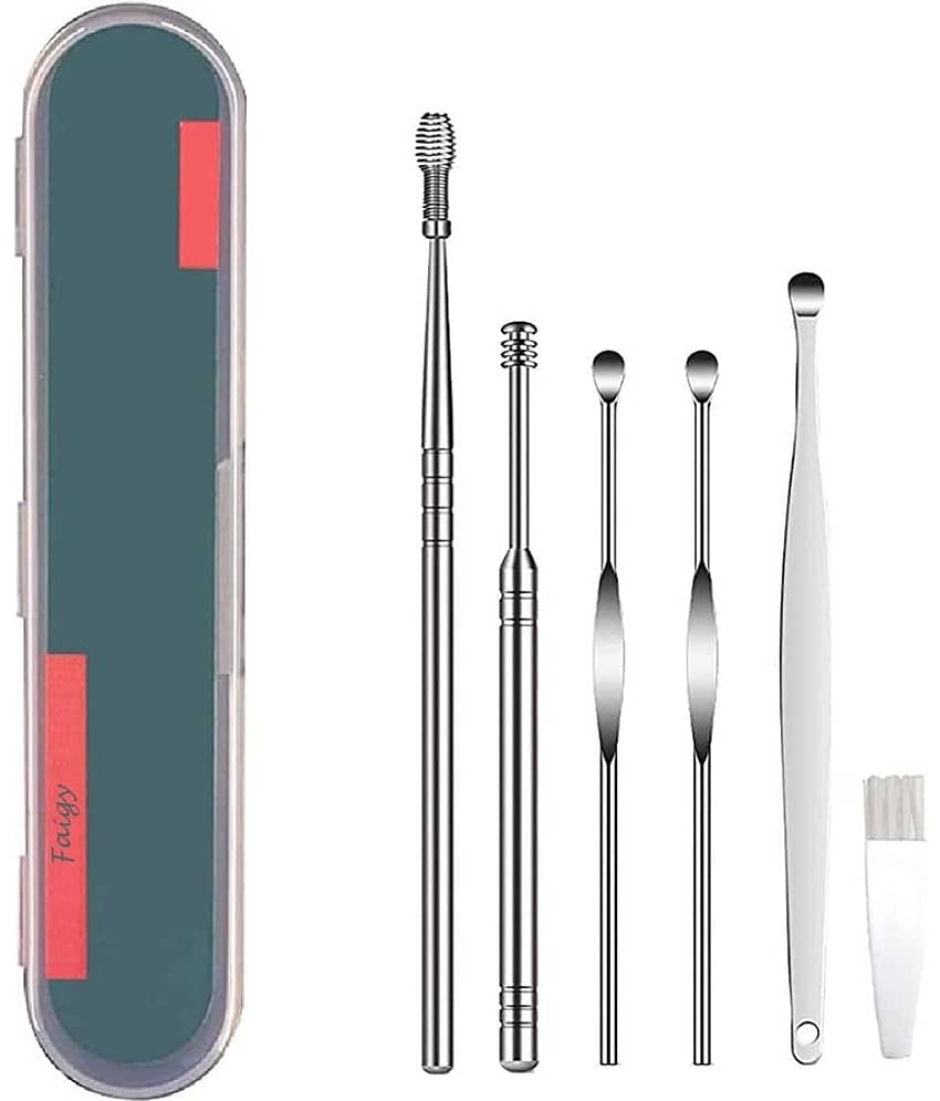 Geeo Stainless Steel Effective Ear Wax Cleaner Kit with a Storage Box - Set of 6 (Silver) | Remover Tool | Comfortable Ear Wax Picker | Ear Wax Cleaner for Baby and Adults | Hygiene Essentials