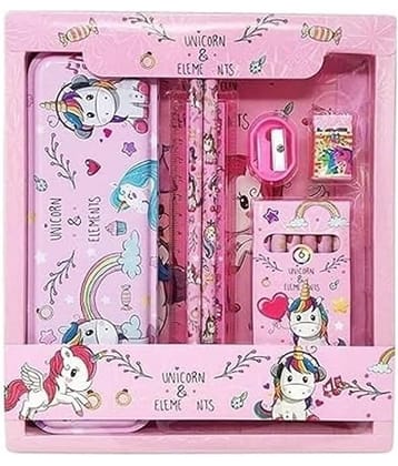 Eclet  Unicorn 12pcs Stationery Set with Pencil Eraser Color Scale Geometry Pencil Box(multicolour)