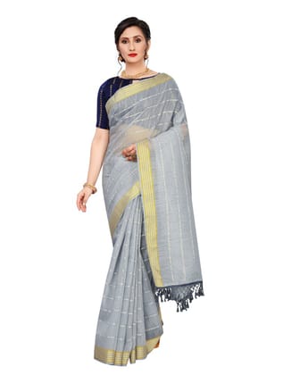 Generic Women's Cotton Saree with Blouse (Grey, 5 - 6 Mtrs)