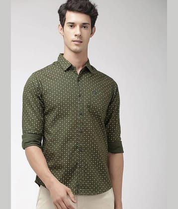 The Indian Garage Co Men Olive Green & Beige Regular Fit Printed Casual Shirt - None