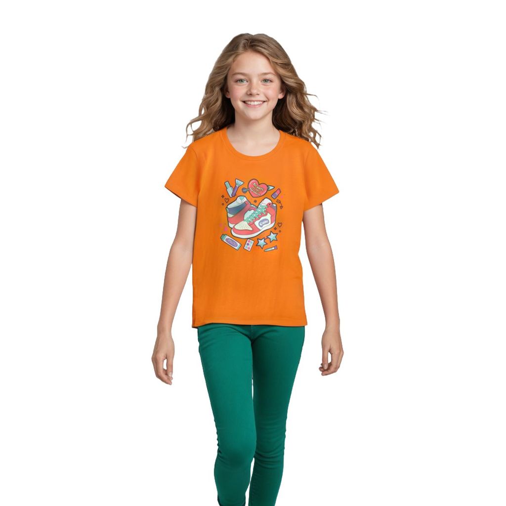 Modern Kids Girls T shirt Cotton Vibrant Orange Beauty Queen 2025 at ShopCircuit | ONDC