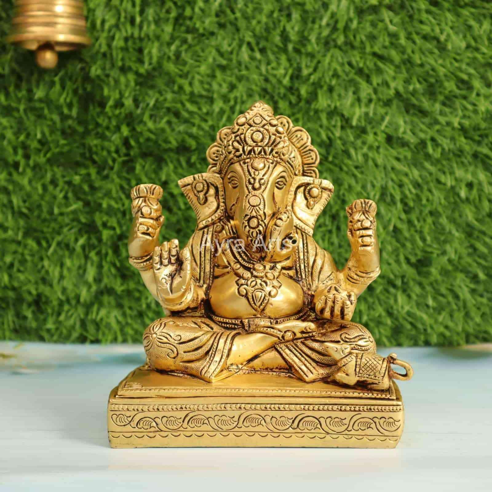 Pure and Solid Brass Ganesh Idol - 7 Inch Height