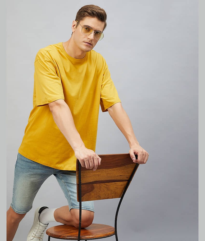 Chimpaaanzee Pack of 1 Cotton Oversized Fit Men's T-Shirt ( Yellow )