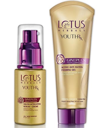 Lotus Herbals YouthRx Serum + Cream 30ml + YouthRx Foaming gel Face Wash 50g (Pack of 2)
