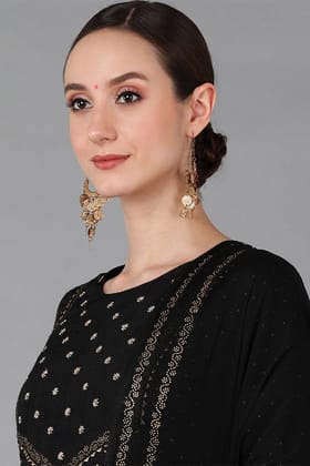 Black Silk Blend Yoke Design Kurta Trousers With Dupatta PKSKD1600