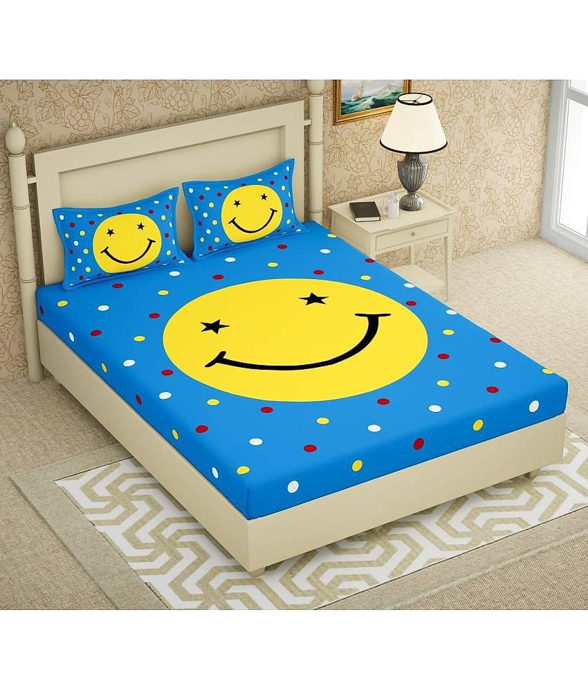 Cosito Cotton 1 Double Bedsheet with 2 Pillow Covers ( Blue )