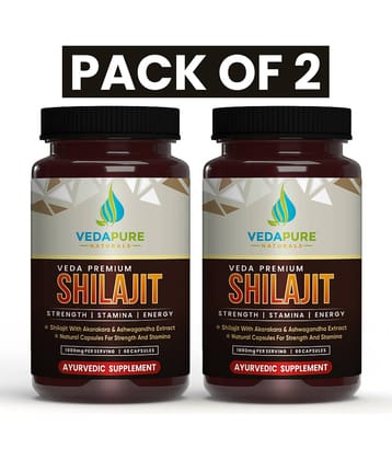 Vedapure Naturals Veda  Premium Shilajit/Shilajeet with, Ashwagandha Extract Helps in Stamina, Strength 1000mg (Pack of 2)