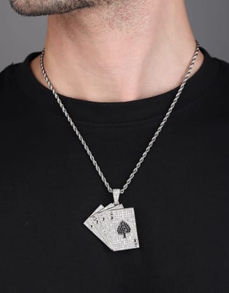 Playing Cards Iced Out Pendant (Black Onyx)-With Rope Chain 2.5mm / Black Onyx