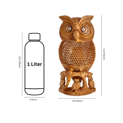 Hand-Carved Wooden Owl Figurine with Family Base Hand-Carved Wooden Owl Figurine with Family Base