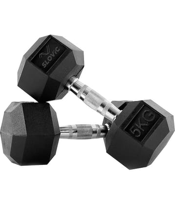 Slovic Rubber 5 kg Fixed Hex Dumbbell