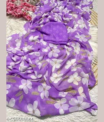 Bhuwal Fashion Georgette Printed Regular Saree With Unstitched Blouse Piece ( Red )