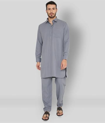 Maharaja Medium Grey Polyester Blend Kurta Pyjama Set