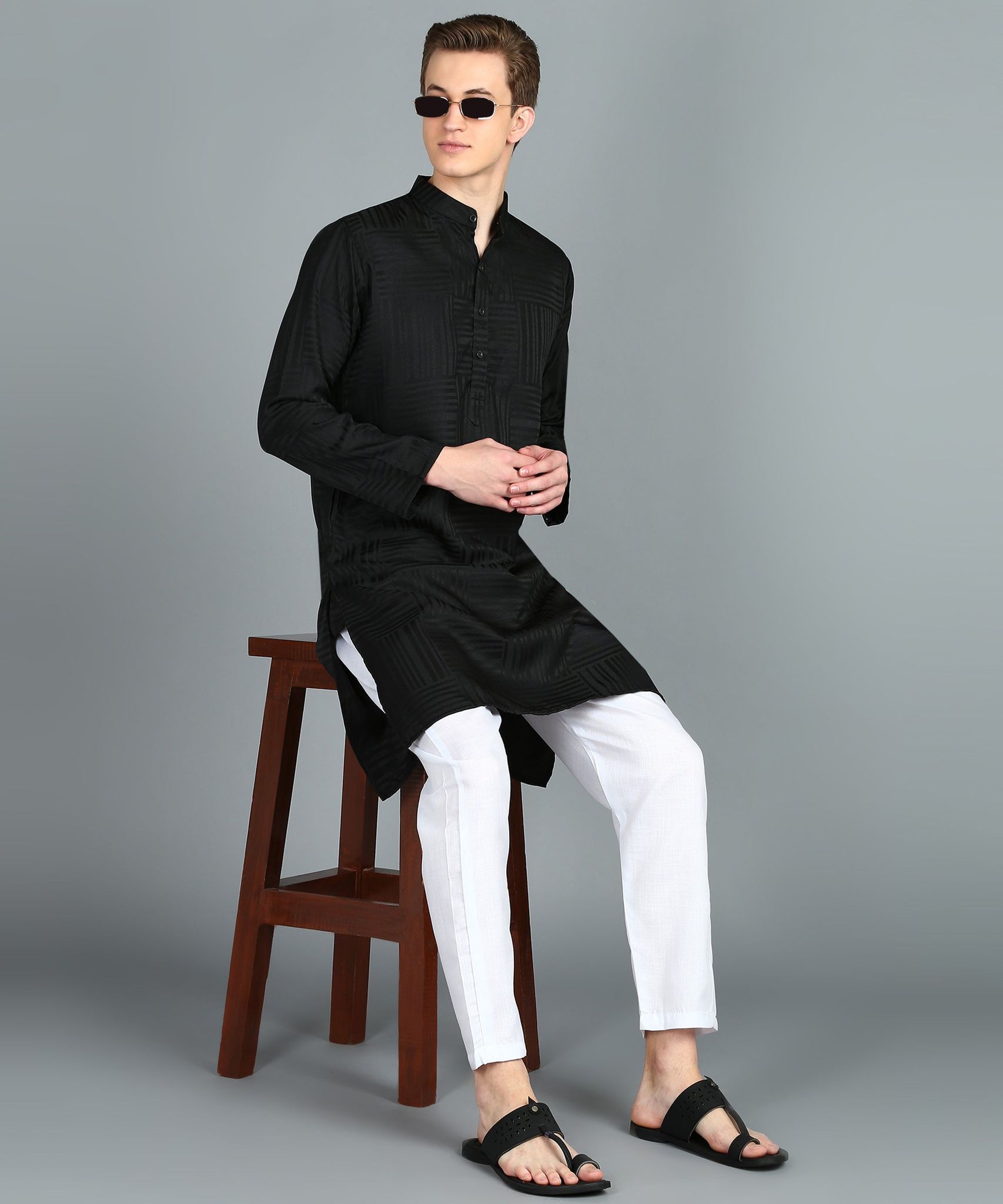 Preen Self Printed Ban Collar Kurta Pajama Set-M
