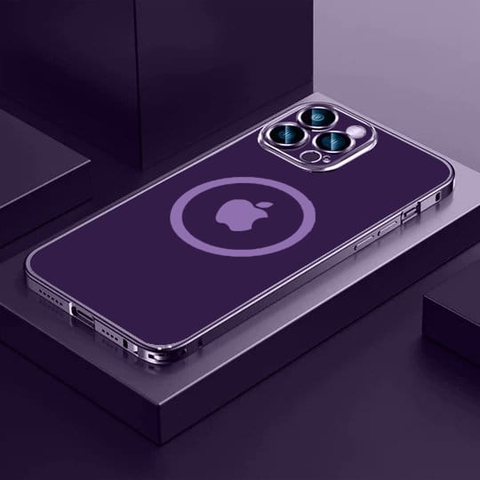 iPhone 14 Series Slim Metal Lock case with Magsafe and Camera Lens Protector-iPhone 14 Pro / Deep Purple