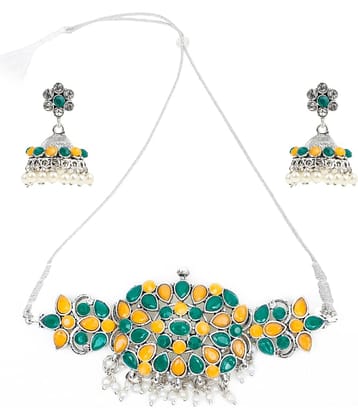Sunhari Jewels - Green Brass Necklace Set ( Pack of 1 )
