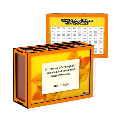 Wooden Money Saving Box for Adults & Kids – Target ₹25,000 / ₹1,00,000 | Colorful Coin Bank with Number Tracker & Transparent Sides | Piggy Bank, Savings Box Gift Idea (Design 3)-25000 SAVING