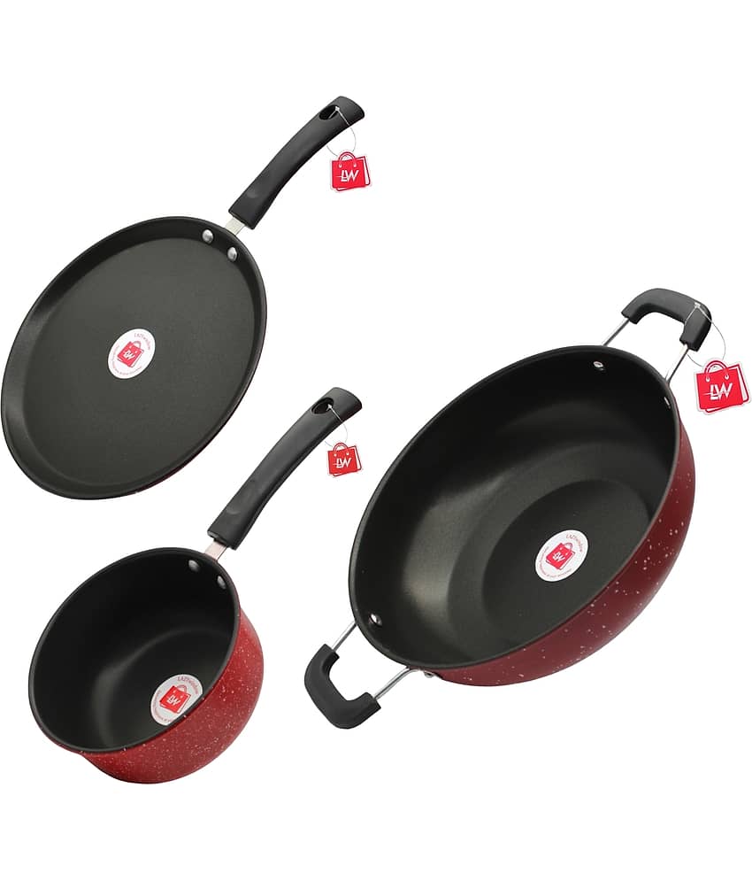 LAZYWINDOW Maroon Hard Anodised Non-Stick Cookware Sets ( Set of 1 )