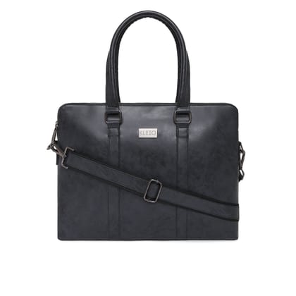 Sleek Vegan Laptop Bag (L)-Black-Dark Blue