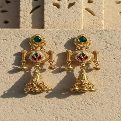 Elayne  Emerald Ghungroo Jhumka Earrings