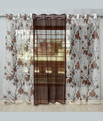 Kraftiq Homes Floral Transparent Eyelet Curtain 7 ft ( Pack of 3 ) - Brown